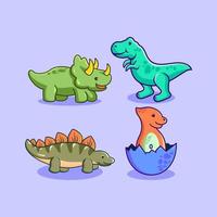 collection de dinosaures mignons colorés, illustration vectorielle de personnages de dessin animé heureux dino vecteur