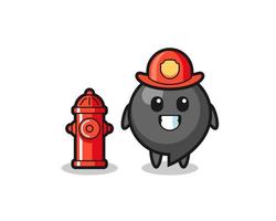 personnage mascotte du symbole virgule en tant que pompier vecteur