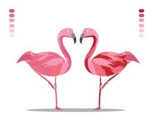 plus grands flamants roses dans un style pop art rose. portrait d'oiseaux roses, fond d'écran de fille et illustration de thème d'amour vecteur
