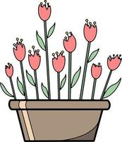 les tulipes roses poussent dans un pot en céramique marron, illustration vectorielle sur fond transparent vecteur