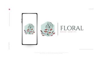 conception de logo de fleur élégante avec un style minimal, adaptée au spa, à la beauté, aux bijoux, au salon ou à la marque de cosmétiques. illustration de logo floral ou botanique dessiné à la main vecteur