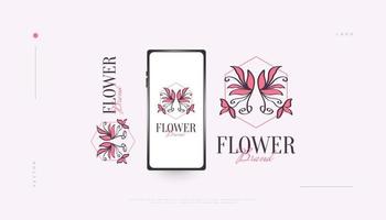 conception de logo de fleur élégante avec un style minimal, adaptée au spa, à la beauté, aux bijoux, au salon ou à la marque de cosmétiques. illustration de logo floral ou botanique dessiné à la main vecteur