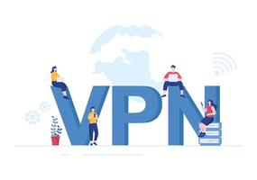 vpn ou illustration vectorielle de dessin animé de service de réseau privé virtuel pour protéger, cybersécurité et sécuriser ses données personnelles dans un smartphone ou un ordinateur vecteur