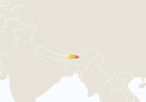 asie avec carte du bhoutan en surbrillance. vecteur