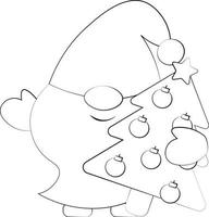 petit gnome de noël avec sapin de noël. dessiner une illustration en noir et blanc vecteur