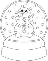 boule de neige de noël avec bonhomme de neige. dessiner une illustration en noir et blanc vecteur