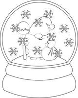 boule de neige de noël avec gnome santa. dessiner une illustration en noir et blanc vecteur