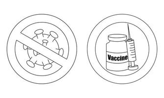 vaccin en cercle et virus interdit. dessiner une illustration en noir et blanc vecteur