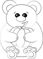 ours de dessin animé mignon avec citrouille. dessiner une illustration en noir et blanc vecteur