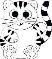 tigre heureux de dessin animé mignon. dessiner une illustration en noir et blanc vecteur