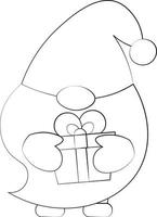 petit gnome de noël avec boîte-cadeau. dessiner une illustration en noir et blanc vecteur