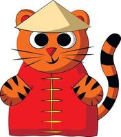 tigre chinois de dessin animé mignon. dessiner une illustration en couleur vecteur