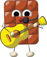 personnage de chocolat de dessin animé mignon avec guitare. dessiner une illustration en couleur vecteur