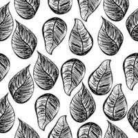 motif scandinave sans couture avec des feuilles de contour de doodle mignon. vecteur