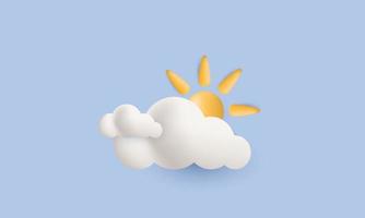 concept unique de journée ensoleillée 3d réaliste concept de nuages de soleil isolé sur vecteur