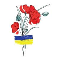 symbole de l'ukraine fleurs de coquelicots rouges avec drapeau bleu-jaune de l'ukraine, signe de paix et de solidarité, illustration vectorielle isolée sur fond blanc. vecteur