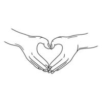 mains montrant un geste en forme de coeur, illustration d'art vectoriel dessiné à la main. mains faisant ou formatant un coeur. symbole icon.black and white sketch.love symbole