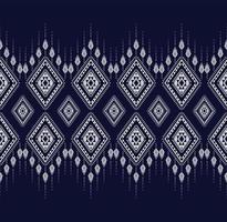 motif de broderie de texture ethnique géométrique avec fond bleu foncé ou fond d'écran et jupe, tapis, papier peint, vêtements, emballage, batik, tissu, vecteur de formes de triangle blanc de feuille, conception d'illustration