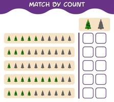 match par nombre d'arbres de noël de dessin animé. match et jeu de comptage. jeu éducatif pour les enfants d'âge préscolaire et les tout-petits vecteur