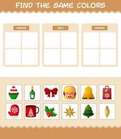 retrouver les mêmes couleurs de noël. jeu de recherche et d'association. jeu éducatif pour les enfants d'âge préscolaire et les tout-petits vecteur