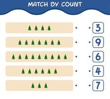 match par nombre d'arbres de noël de dessin animé. match et jeu de comptage. jeu éducatif pour les enfants d'âge préscolaire et les tout-petits vecteur