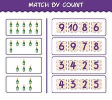 match par nombre de bouteilles de champagne de dessin animé. match et jeu de comptage. jeu éducatif pour les enfants d'âge préscolaire et les tout-petits vecteur