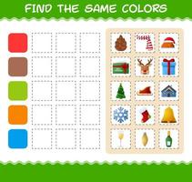 retrouver les mêmes couleurs de noël. jeu de recherche et d'association. jeu éducatif pour les enfants d'âge préscolaire et les tout-petits vecteur