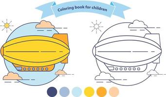 livre de coloriage de dirigeable pour les enfants. décrit doodle.flat vecteur. avion dirigeable ou dirigeable volant.isolé sur fond blanc. vecteur