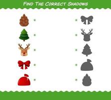 trouver les ombres correctes de Noël de dessin animé. jeu de recherche et d'association. jeu éducatif pour les enfants d'âge préscolaire et les tout-petits vecteur