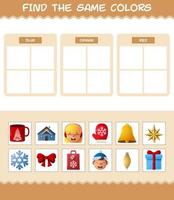 retrouver les mêmes couleurs de noël. jeu de recherche et d'association. jeu éducatif pour les enfants d'âge préscolaire et les tout-petits vecteur