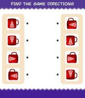 correspondre aux mêmes directions de tasse. jeu de correspondance. jeu éducatif pour les enfants d'âge préscolaire et les tout-petits vecteur