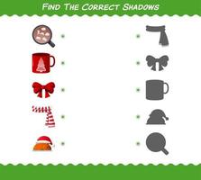 trouver les ombres correctes de Noël de dessin animé. jeu de recherche et d'association. jeu éducatif pour les enfants d'âge préscolaire et les tout-petits vecteur