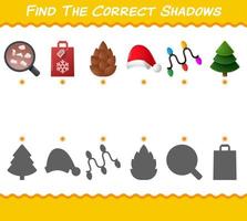 trouver les ombres correctes de Noël de dessin animé. jeu de recherche et d'association. jeu éducatif pour les enfants d'âge préscolaire et les tout-petits vecteur