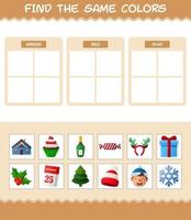 retrouver les mêmes couleurs de noël. jeu de recherche et d'association. jeu éducatif pour les enfants d'âge préscolaire et les tout-petits vecteur