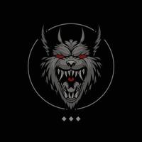 emblème de tête de loup avec un style d'art sombre vecteur