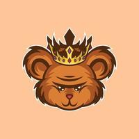 mascotte de dessin animé du roi tête d'ours en peluche vecteur