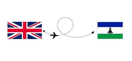 vol et voyage du royaume-uni de grande-bretagne au lesotho par concept de voyage en avion de passagers vecteur