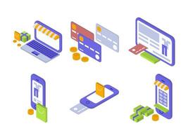 éléments de magasinage en ligne isométriques vecteur