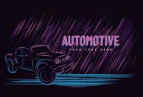 illustration graphique vectoriel du concept automobile de voiture avec style d'enseigne au néon d'art en ligne, bon pour t-shirt, bannière, affiche, page d'accueil, dépliant