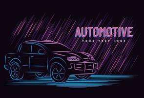 illustration graphique vectoriel du concept automobile de voiture avec style d'enseigne au néon d'art en ligne, bon pour t-shirt, bannière, affiche, page d'accueil, dépliant.