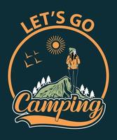 allons au camping modèle de conception de t-shirt vectoriel