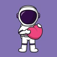 astronaute mignon tenant l'illustration d'icône de vecteur de dessin animé d'amour de coeur. vacances science icône concept isolé vecteur premium.