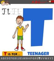 lettre t de l'alphabet avec personnage de dessin animé adolescent vecteur