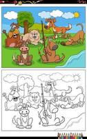 dessin animé, chiens, animal, caractères, groupe, livre coloration, page vecteur