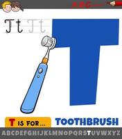 lettre t de l'alphabet avec une brosse à dents de dessin animé vecteur