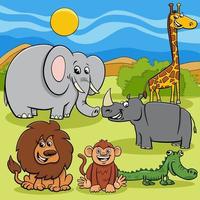 groupe de personnages d'animaux sauvages d'afrique de dessin animé vecteur