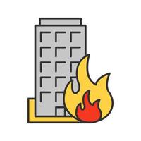 icône de couleur de bâtiment en feu. maison en feu. illustration vectorielle isolée vecteur