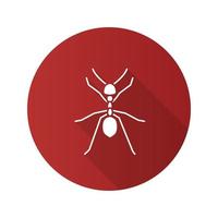 icône de glyphe d'ombre longue de conception plate de fourmi. insecte. illustration vectorielle silhouette vecteur