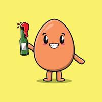 oeuf mignon brun dessin animé mignon avec une bouteille de soda vecteur