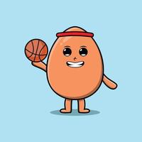 dessin animé mignon oeuf mignon marron jouant au basket vecteur